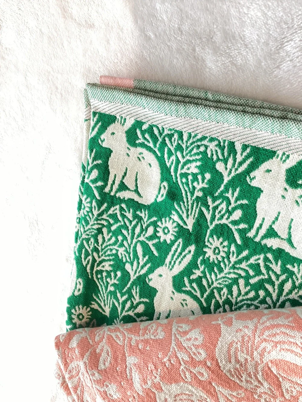 Anthropologie Jacquard Dish Towels New Set of 2 Bunny Farm Chicken Rooster